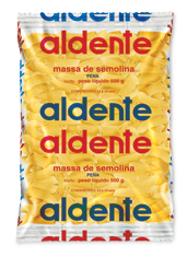 aldente pena.jpg - MASSA PENASemolina de trigo rica com ferro e ácido fólico, água filtrada e beta-caroteno (corante natural).CONTÉM GLÚTEN.